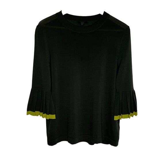 Cos Knitted Sweater Top Womens Medium Olive Green Pleated Sleeves Minimalist - Picture 3 of 11